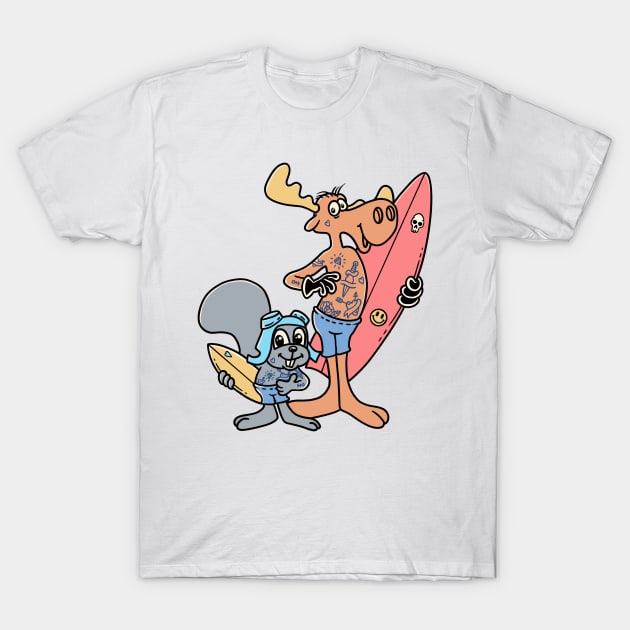 Rocky and bullwinkle surfing T-Shirt by something_kind